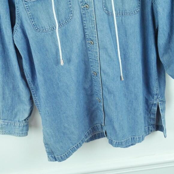 Vintage Large Jacket Denim Chambray Hoodie Fall 90s Normcore Utility Preppy - Picture 5 of 9